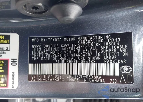 2014 Toyota Corolla S Plus from USA, damaged, VIN 2T1BURHE6EC065188